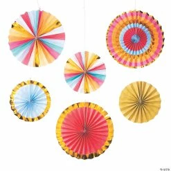 Wholesale ✨ 10" - 14" Happy Day Party Hanging Paper Fans - 6 Pc. ⌛