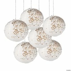 Flash Sale 🌟 12" White & Gold Patterned Hanging Paper Lanterns - 6 Pc. 🎉