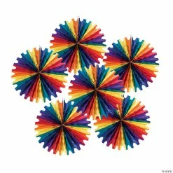 Budget ⭐ 16" Rainbow Hanging Paper Fans - 6 Pc. 🎉