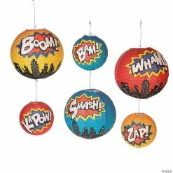 Promo 😉 8" - 12" Superhero Hanging Paper Lanterns - 6 Pc. 🔥