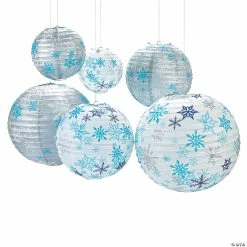 Cheapest ⭐ 8" - 16" Winter Snowflake Hanging Paper Lanterns - 6 Pc. 🧨