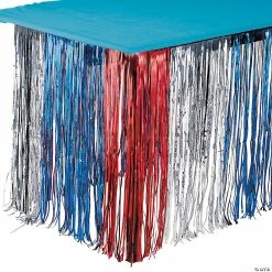 Hot Sale 🛒 Red, Silver & Blue Metallic Fringe Plastic Table 👗 Skirt ⭐
